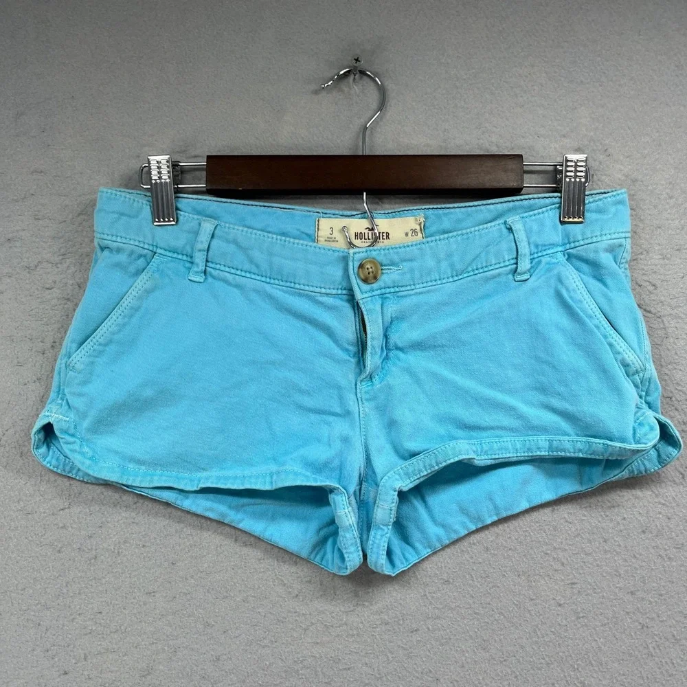 Hollister Chino Shorts Womens 3 Turquoise Stretch Curved Hem Summer Beach Y2K